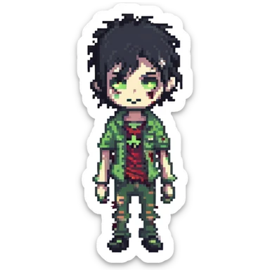 boy zombie with black hair, emo style sticker