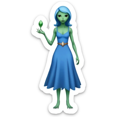 a reptilian alien woman full body, in blue dress sticker