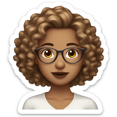 girl with borgoña hair , wavy curly hair , light brown eyes , white pinky skin , medium hair length , medium pinky lips , big eyelashes , good eyebrows , heart face , big cheeks , brackets and glasses  sticker
