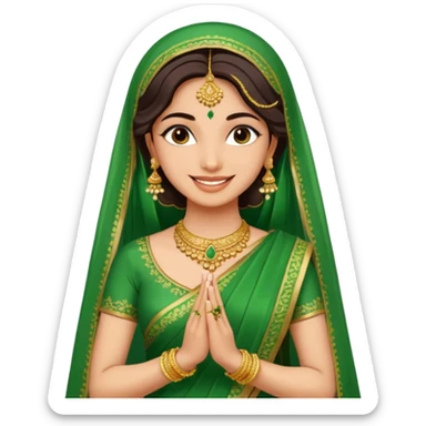 bride in mehendi Ceremony standing in green saree sticker