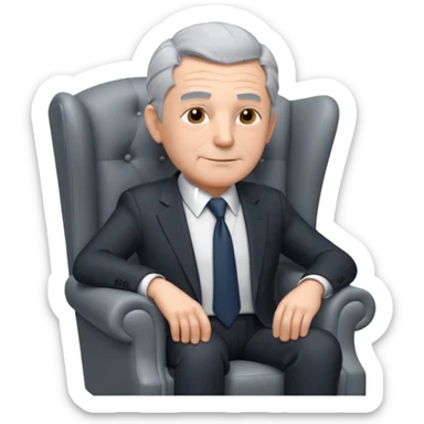 elderly businessman sitting in an armchair, wearing a formal suit and tie, gray hair, confident wise expression, corporate boss vibe, 3D cartoon style, mobile game icon style, clean background, no text, no watermark
 sticker