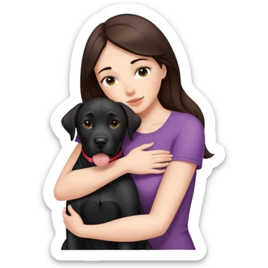 Brunette hugging a big black labrador/american staffordshire dog sticker