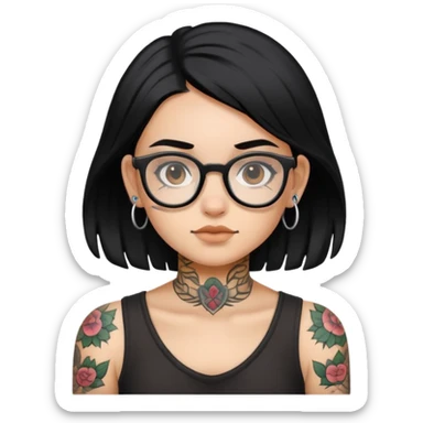 young girl with face tattoos wearing glasses and black hair sticker