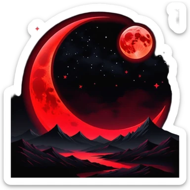 Edgy Black night sky with big Red vibrant neon-crimson-blood-moon Aesthetic Scenery full picture  sticker