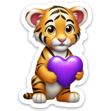 Cute tiger cub holding purple heart sticker