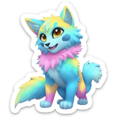 Anthro Fluffy Cool Cute Magical Elemental Shiny Colorful Neon Vibrant Colors Sparkle Kemono-style Chibi Fantasy-Animal-Fakémon-Pokémon-Hybrid Fur Sona Aesthetic Full Body sticker