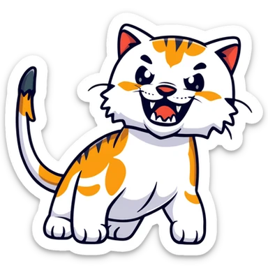 saber-toothed cat with ridiculously oversized canine teeth that are extremely long, extending far below its body, comically massive fangs sticker