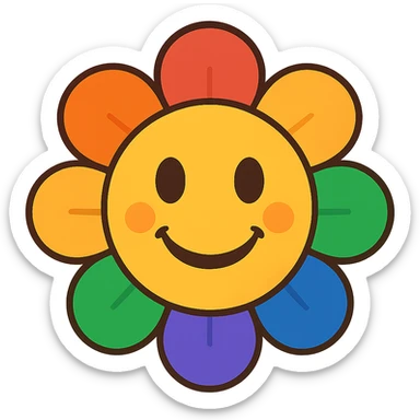 gay pride emoji, rainbow flower, cheerful and inclusive, no background sticker