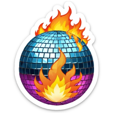 disco ball on fire on top sticker