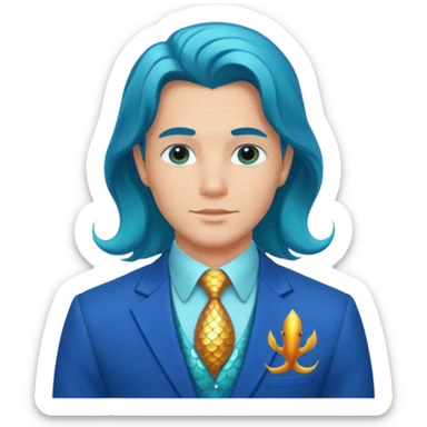 Cowboy in blue suit with shoulder length hair and no hat and mermaid in aqua colors sticker