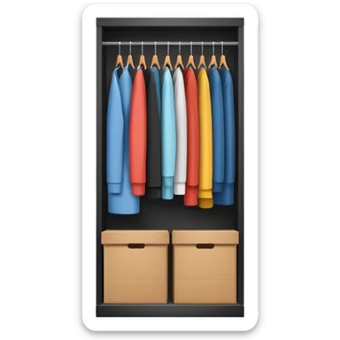 Minimalistic flat vector icon, iOS style, thin black contour on white background. Open wardrobe with neatly arranged boxes inside. Clean, no text, no shadows sticker