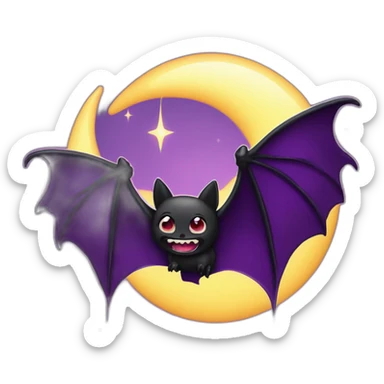 purple black vampire bat wings flying in front of large dripping crescent moon sticker
