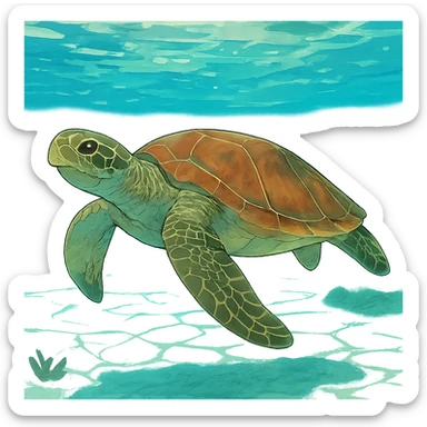 sea turtle in beautiful clear turquoise caribbean sea underwater sticker