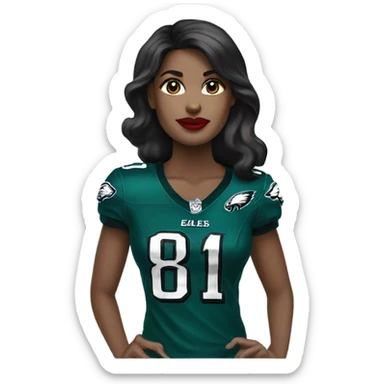  White female dark hair red lips wearing Philadelphia Eagles jersey sticker
