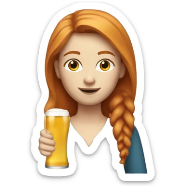 ginger straight hair and blue eyes woman with a beer on the hand sticker