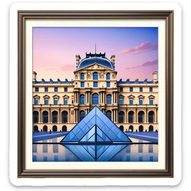 Cinematic Realistic Louvre Museum Landmark Emoji, depicted with the historic museum facade and glass pyramid rendered with lifelike detail and elegant, ambient lighting. sticker
