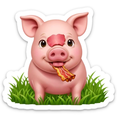 Pig eating bacon on a farm sticker
