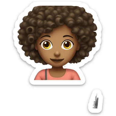 Curly haired brunette girl working from bed on laptop  sticker