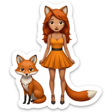 Pretty girl with caramel skin and freckles. Wearing a small sexy dress. Also dressed as a fox wearing heels sticker