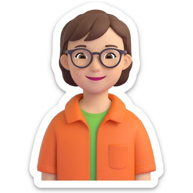 emoji of a smiling 11 year old with glasses and short hair sticker