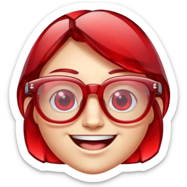 A single red crystal gemstone character wearing glasses, chunky and irregular with faceted very sharp sides, smile, , high detail, sticker