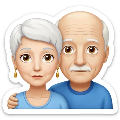 Una abuela italiana blanca con ojos marrones, cabello corto blanco y aretes de oro,  junto a su esposo abuelo de piel blanca italiano con pelo blanco casi calvo y ojos color azul  sticker