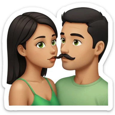 Boy with short beard and mustache and black hair brown eyes kinda tan kissing girl brown hair green eyes a little tan sticker