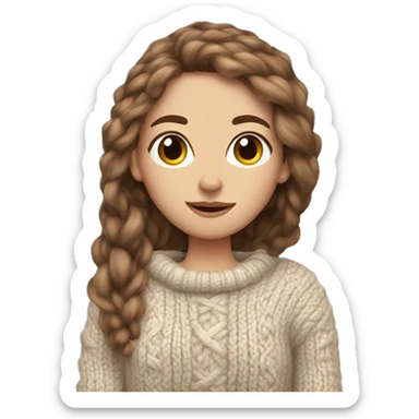 white girl brown long hair in knitted cod cozy sweater  sticker