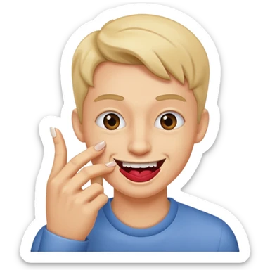 nervous nail biting but also smirking like a fake nail bite to be funny sticker