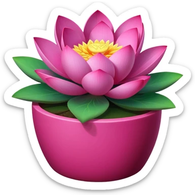 Decorative fuchsia-colored flower pot with a lotus flower plant; the pot is shallow sticker