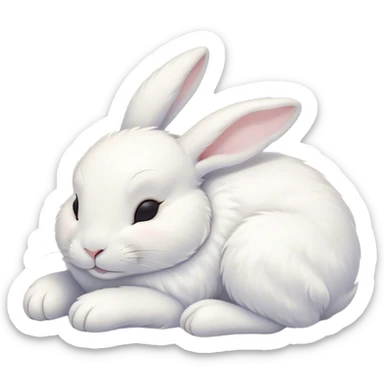 Meme-Worthy Cute Sleeping White Rabbit Portrait Emoji, Head resting peacefully with a contented smile, showcasing a delightfully compact build and a luxuriously soft pure white fur, eyes shut in a serene nap, Simplified yet hilariously adorable features, highly detailed, glowing with a soft, drowsy light, high shine, relaxed and utterly lovable, stylized with an air of playful laziness, bright and heartwarming, soft glowing outline, capturing the essence of a comically sleepy bunny, so meme-worthy it feels like it could instantly become the next viral sensation of adorable slumber! sticker