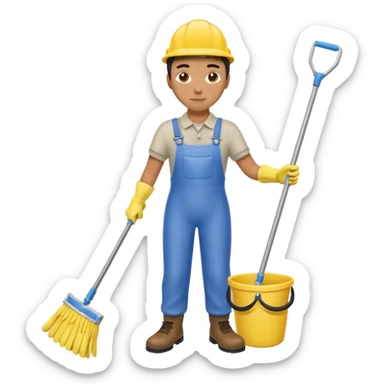 Custodian with yellow rubber gloves, mop sticker