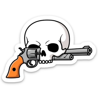 Gun with skull sticker