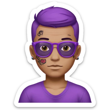 a boy with purple skin and sunglasses that has a tattoo on his forehead that says “gu4nto” sticker