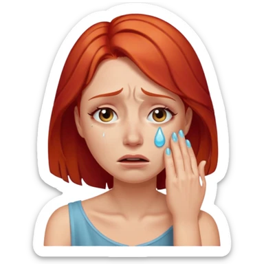 Beautiful lady crying can see shoulders red hair sticker