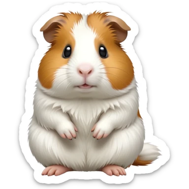 cinematic-[guinea pig]-realistic-full-body-sitting-emoji,-tiny-paws-tucked-close,-head-tilted-dramatically,-fluffy-[solid white]-fur,-simplified-yet-realistic-focused-features,-highly-detailed,-glowing-with-an-almost-sarcastic-glow sticker