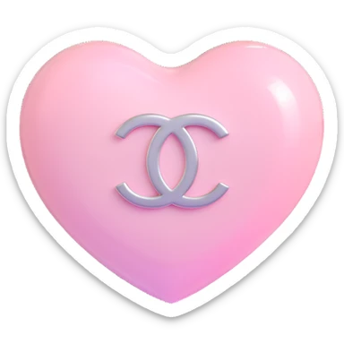 Remove the diamond accent, keep only the glossy white heart with a soft pink glow and silver Chanel logo, elegant, white and silver color scheme, 3D emoji style, keep the background transparent except for the glow. sticker