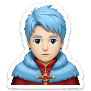 Fantasy human emoji portrait, simple winter mantle with icy blue fur trim and crimson inner fabric, northern winter aesthetic, calm heroic expression, clean flat emoji design, male/female variant
 sticker