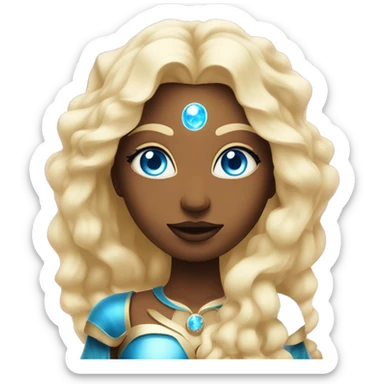 magical diva with thin pink andromedan face long blonde hair and blue eyes glowing third eye sticker