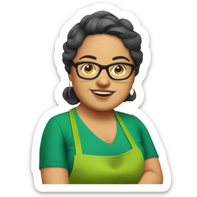 mexican chubby lady green apron  with glasses cooking tacos sticker