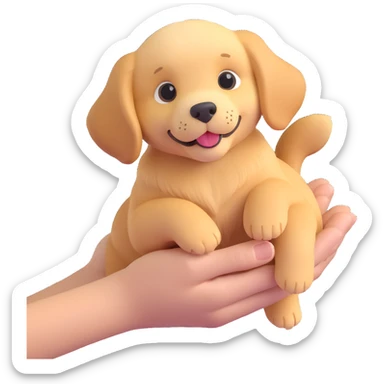 Change the corgi in the grandmother's hands to a golden retriever puppy in the same 3D emoji style, keeping the rest of the image unchanged and the background transparent. sticker