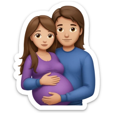 Man hugging pregnant woman long brown hair  sticker