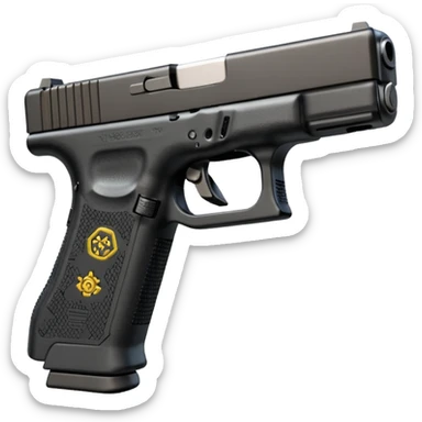 Glock 17 with an extended magazine and a clear legible engraving "N Block 17" sticker