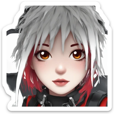Gorgeous techwear anime style lady with blushing face aesthetic and pretty edgy black red white punk messy hair with collar and harness trending style sticker