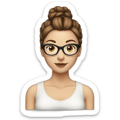  white skin women brown hair tied in a bun glasses sticker