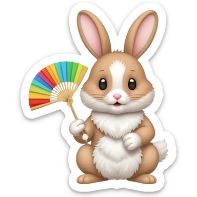 A rabbit hold a folding fan playfully sticker