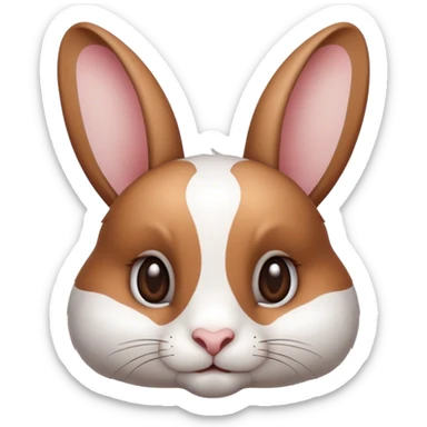 Cinematic Noble White and Brown Rabbit Portrait Emoji, Poised and regal, with a balanced, compact build and a beautifully patterned fur of pristine white accented by rich brown patches, long, alert ears and deep-set soulful eyes, Simplified yet sharp and sophisticated features, highly detailed, glowing with a soft, dignified glow, high shine, intelligent and gentle, stylized with an air of refined charm, focused and attentive, soft glowing outline, capturing the essence of a watchful and confident companion, so majestic it feels as though it could hop out of the screen with effortless authority! sticker