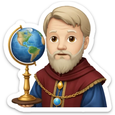 Galileo Galilei emoji standing next to a globe, scholarly look, Renaissance attire sticker