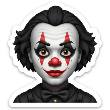 man with black hair only black and white clown makeup black eye makeup black lipstick black clothes sticker