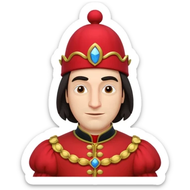 lord farquad avec un chapeau rouge plat sur le dessus, il a un vêtement rouge avec des manches bouffantes sticker